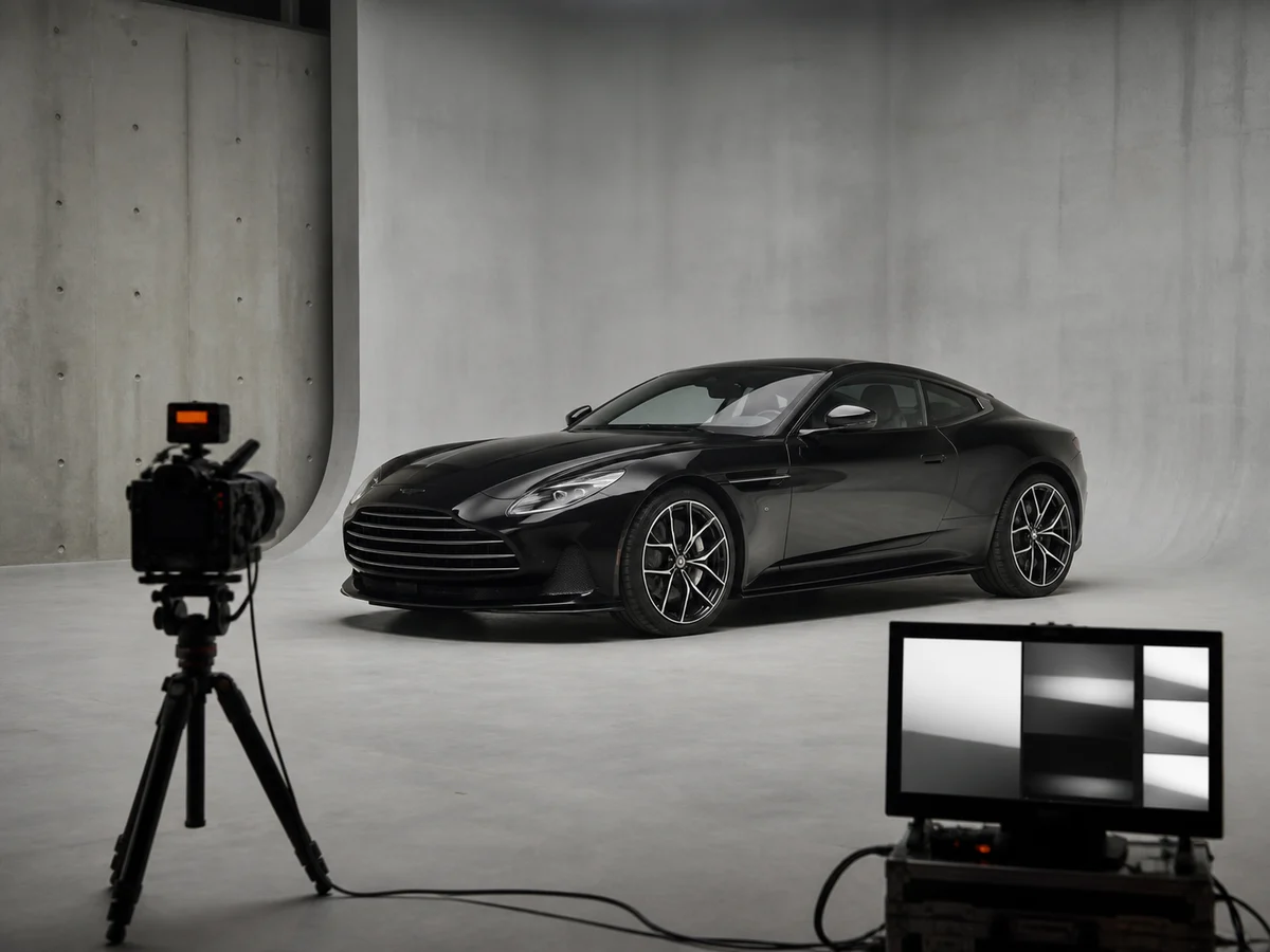 An automotive creator comparing original and edited car photos